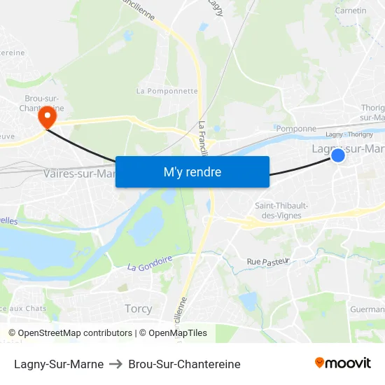 Lagny-Sur-Marne to Brou-Sur-Chantereine map
