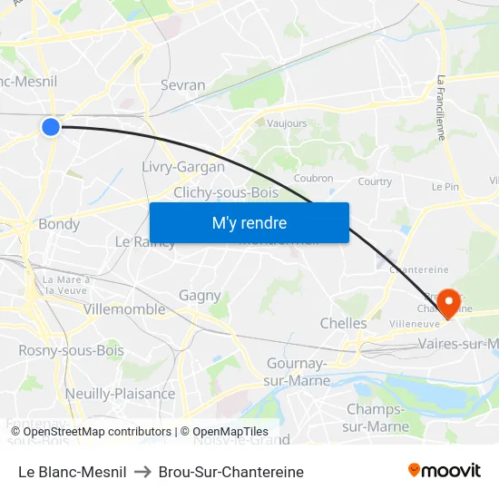 Le Blanc-Mesnil to Brou-Sur-Chantereine map