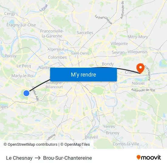 Le Chesnay to Brou-Sur-Chantereine map