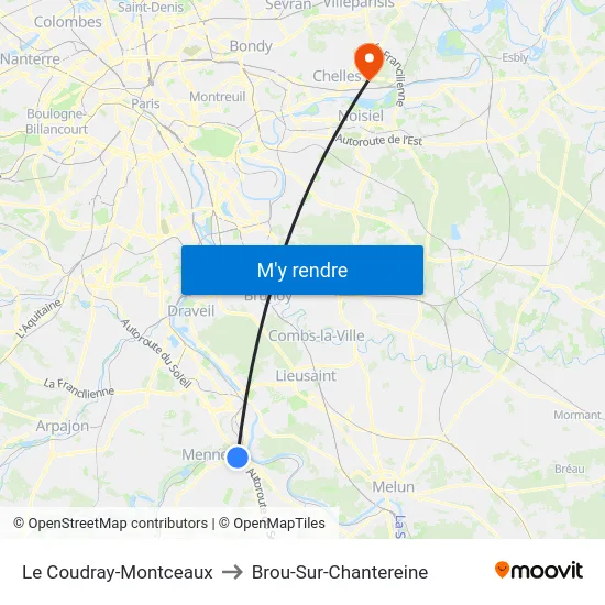 Le Coudray-Montceaux to Brou-Sur-Chantereine map