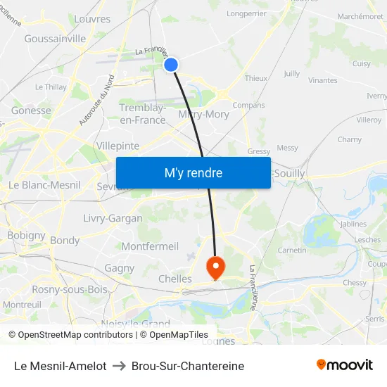 Le Mesnil-Amelot to Brou-Sur-Chantereine map
