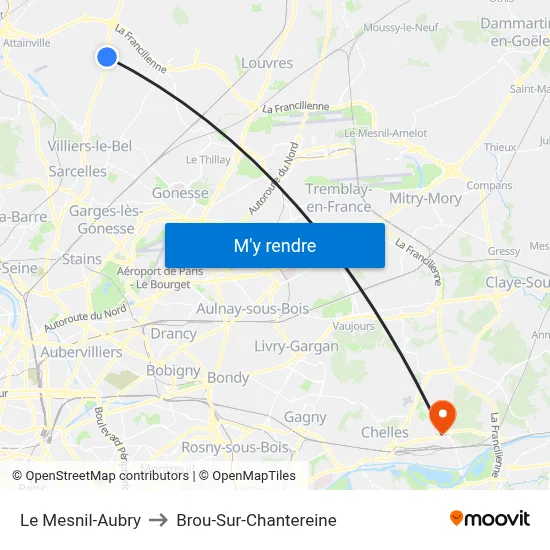 Le Mesnil-Aubry to Brou-Sur-Chantereine map