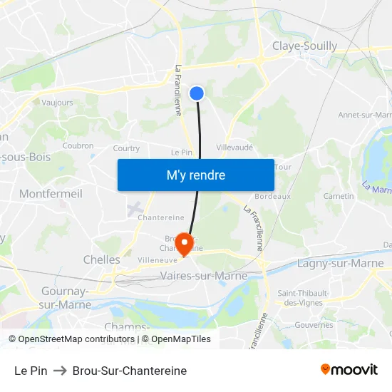 Le Pin to Brou-Sur-Chantereine map