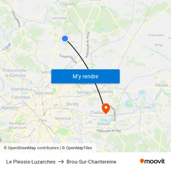 Le Plessis-Luzarches to Brou-Sur-Chantereine map