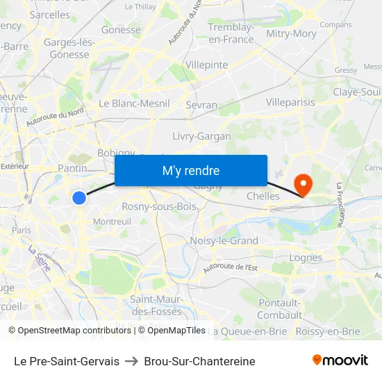 Le Pre-Saint-Gervais to Brou-Sur-Chantereine map