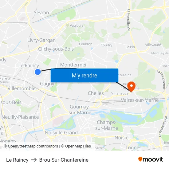 Le Raincy to Brou-Sur-Chantereine map
