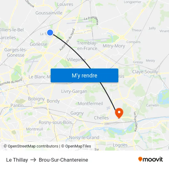 Le Thillay to Brou-Sur-Chantereine map