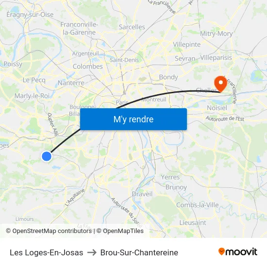 Les Loges-En-Josas to Brou-Sur-Chantereine map