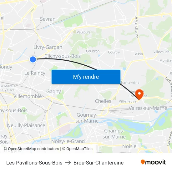 Les Pavillons-Sous-Bois to Brou-Sur-Chantereine map