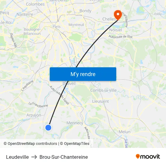 Leudeville to Brou-Sur-Chantereine map