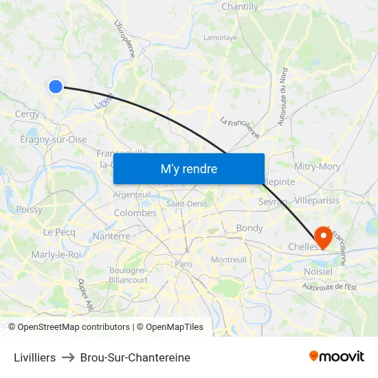 Livilliers to Brou-Sur-Chantereine map