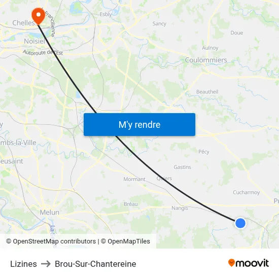 Lizines to Brou-Sur-Chantereine map