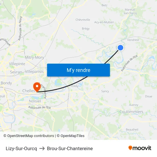 Lizy-Sur-Ourcq to Brou-Sur-Chantereine map
