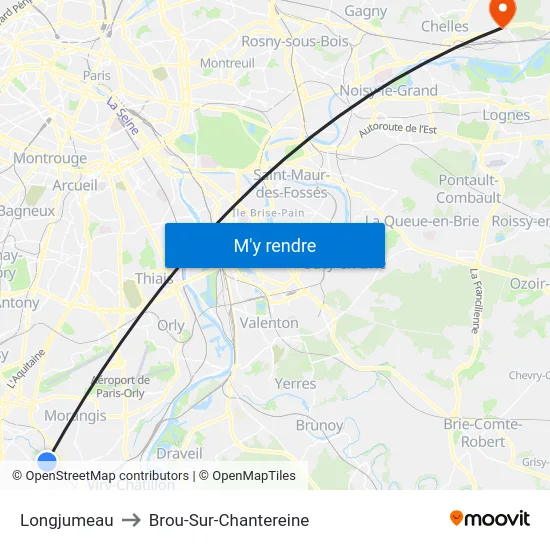 Longjumeau to Brou-Sur-Chantereine map