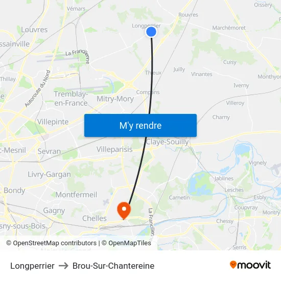 Longperrier to Brou-Sur-Chantereine map
