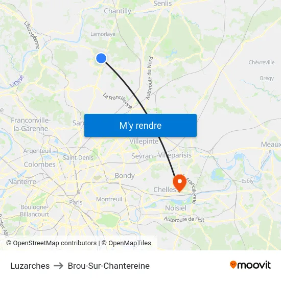 Luzarches to Brou-Sur-Chantereine map