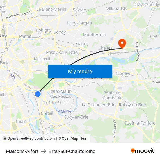 Maisons-Alfort to Brou-Sur-Chantereine map