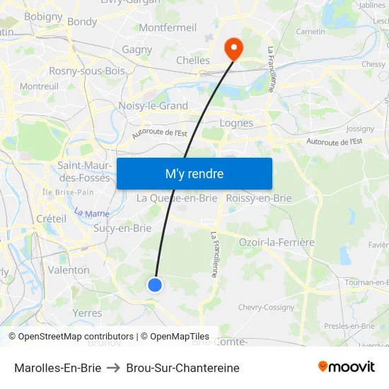 Marolles-En-Brie to Brou-Sur-Chantereine map