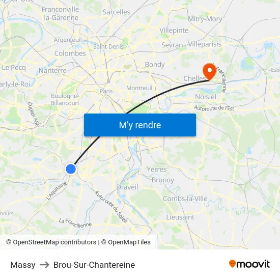Massy to Brou-Sur-Chantereine map