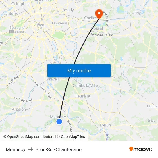 Mennecy to Brou-Sur-Chantereine map