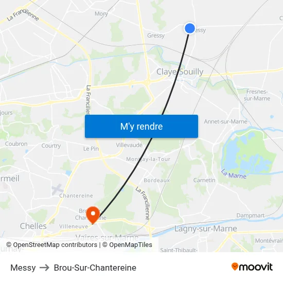 Messy to Brou-Sur-Chantereine map