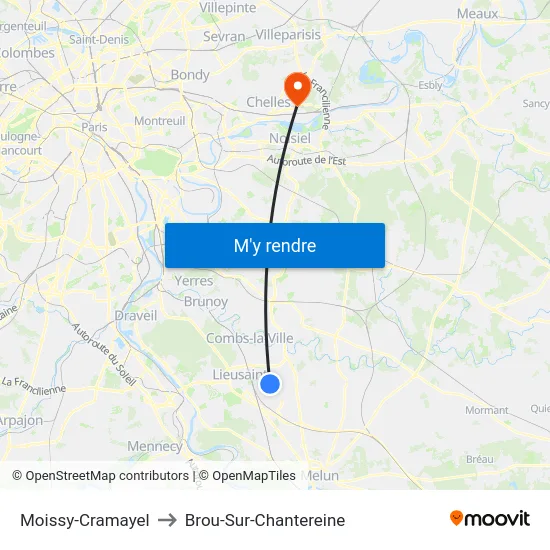Moissy-Cramayel to Brou-Sur-Chantereine map