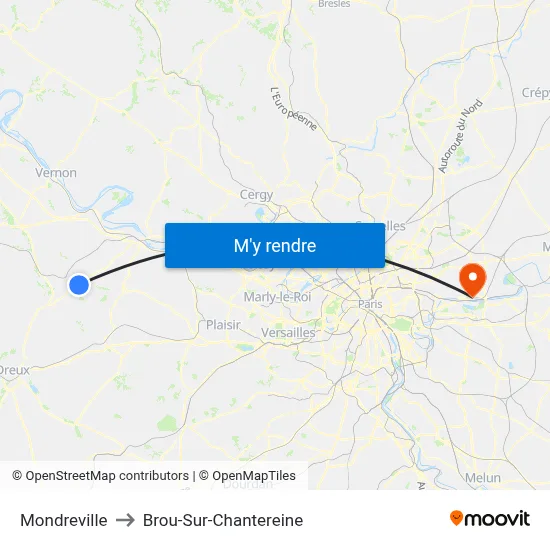 Mondreville to Brou-Sur-Chantereine map