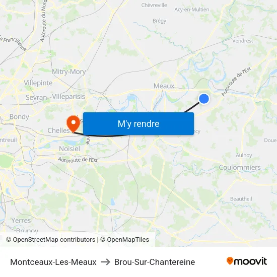 Montceaux-Les-Meaux to Brou-Sur-Chantereine map