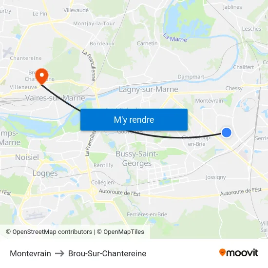 Montevrain to Brou-Sur-Chantereine map