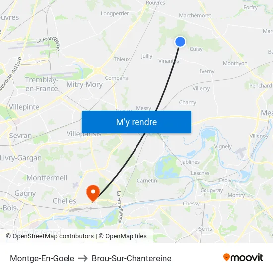 Montge-En-Goele to Brou-Sur-Chantereine map