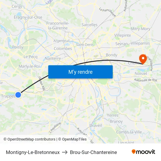 Montigny-Le-Bretonneux to Brou-Sur-Chantereine map