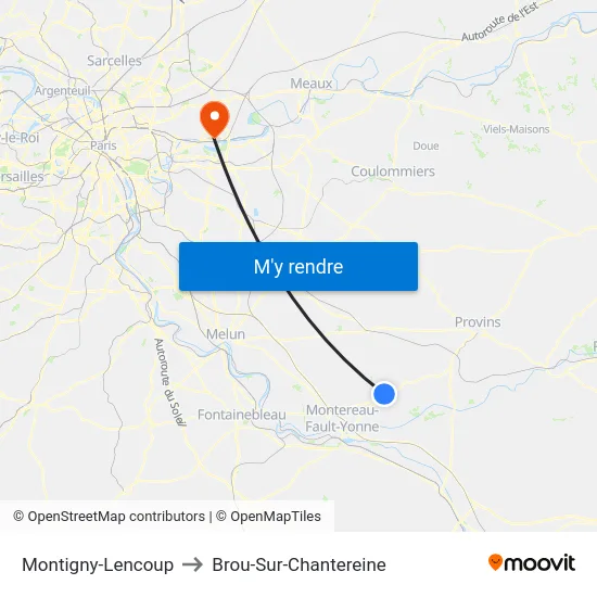 Montigny-Lencoup to Brou-Sur-Chantereine map