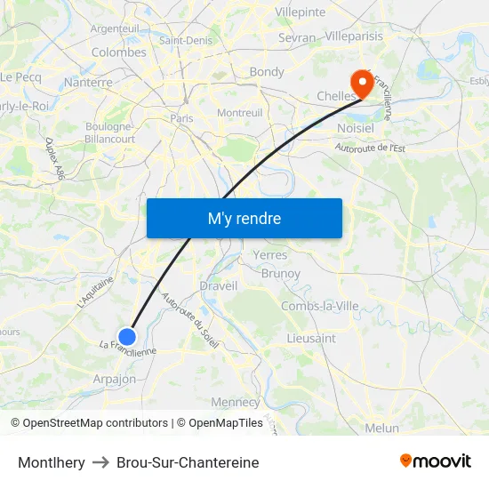 Montlhery to Brou-Sur-Chantereine map