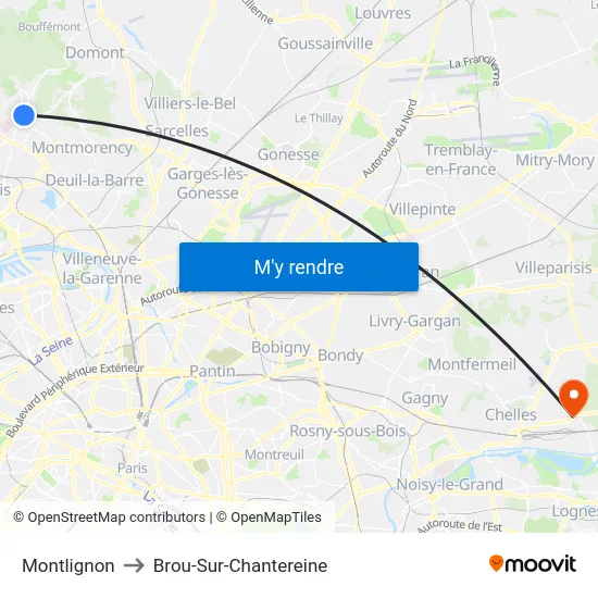 Montlignon to Brou-Sur-Chantereine map