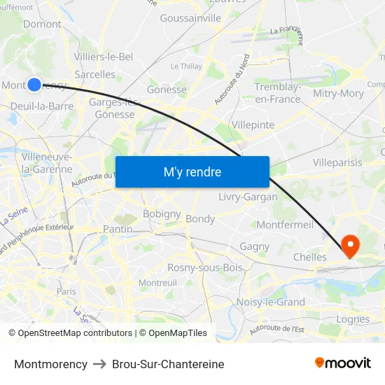 Montmorency to Brou-Sur-Chantereine map