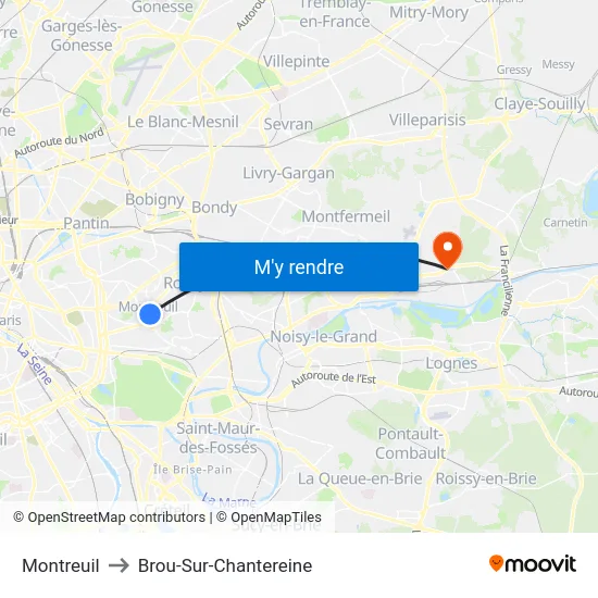 Montreuil to Brou-Sur-Chantereine map