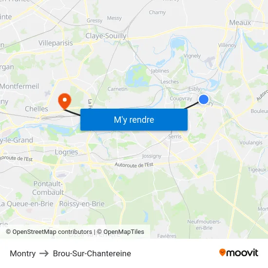Montry to Brou-Sur-Chantereine map