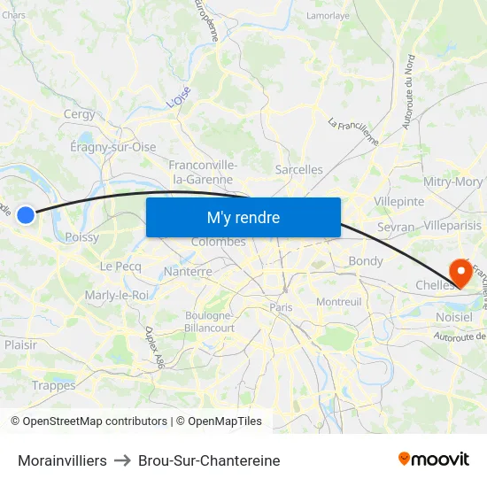 Morainvilliers to Brou-Sur-Chantereine map