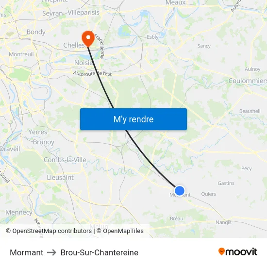 Mormant to Brou-Sur-Chantereine map
