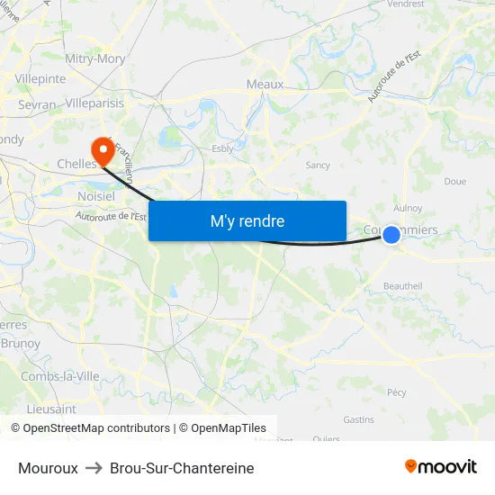 Mouroux to Brou-Sur-Chantereine map
