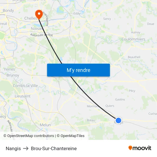 Nangis to Brou-Sur-Chantereine map