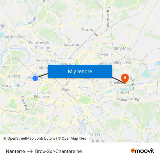 Nanterre to Brou-Sur-Chantereine map