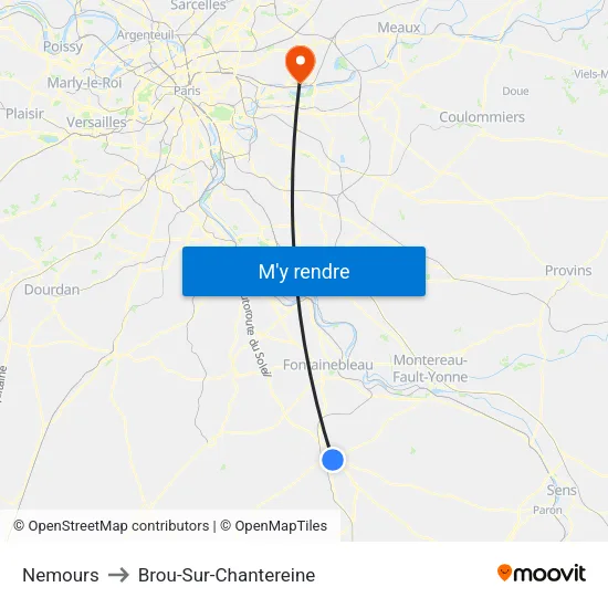 Nemours to Brou-Sur-Chantereine map