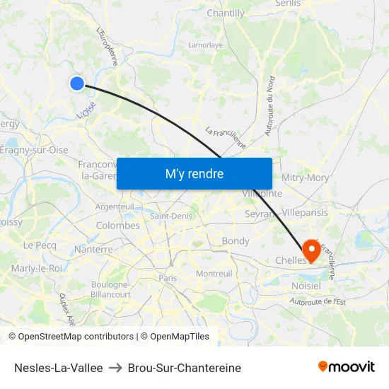 Nesles-La-Vallee to Brou-Sur-Chantereine map
