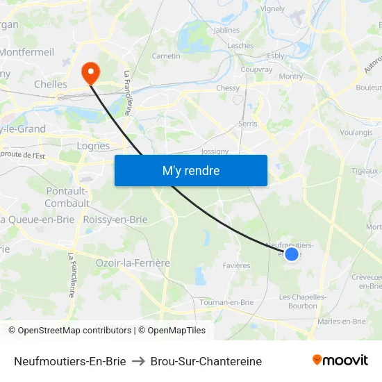 Neufmoutiers-En-Brie to Brou-Sur-Chantereine map