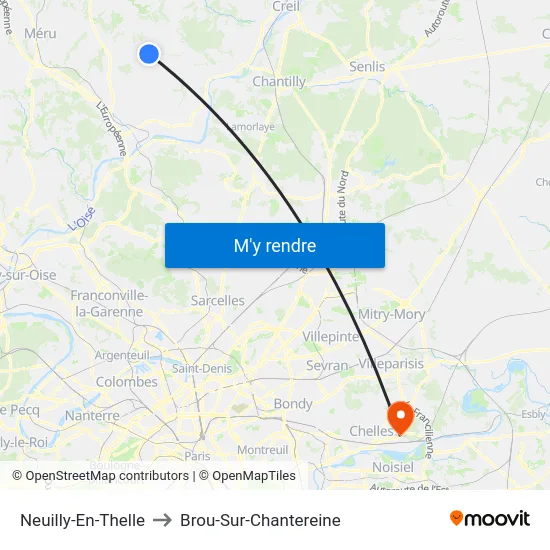 Neuilly-En-Thelle to Brou-Sur-Chantereine map