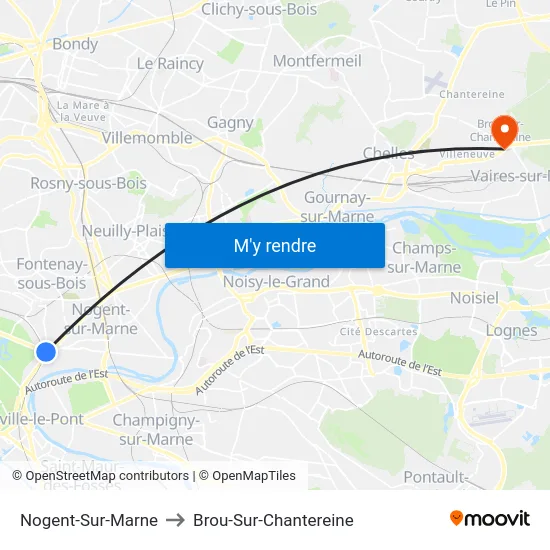 Nogent-Sur-Marne to Brou-Sur-Chantereine map