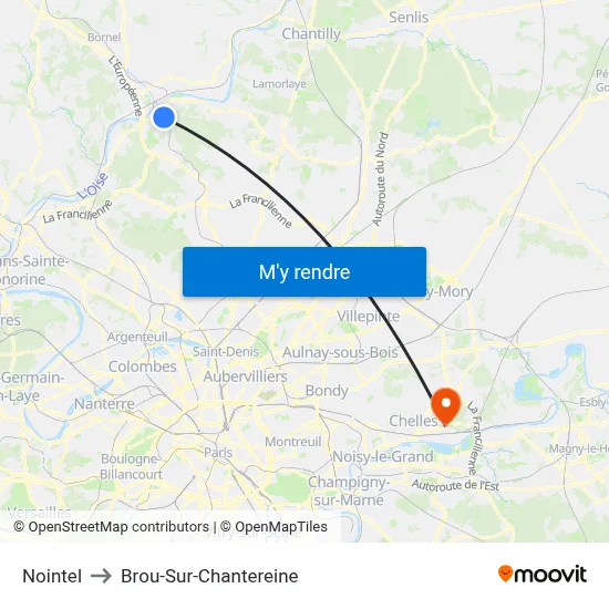 Nointel to Brou-Sur-Chantereine map