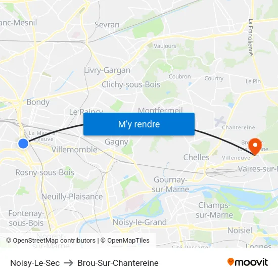 Noisy-Le-Sec to Brou-Sur-Chantereine map