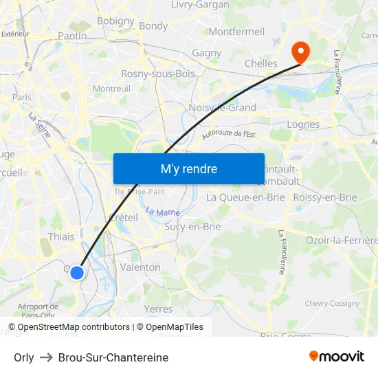 Orly to Brou-Sur-Chantereine map